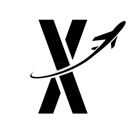 Téléchargez les photos : Icône de lettre X futuriste noire avec un avion sur fond blanc - en image libre de droit