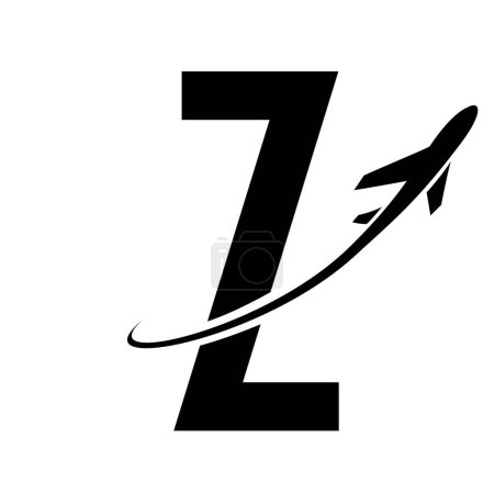 Photo for Black Futuristic Letter Z Icon with an Airplane on a White Background - Royalty Free Image