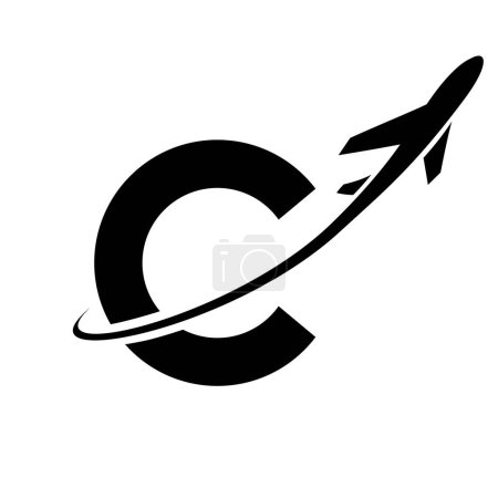 Téléchargez les photos : Icône C en minuscule noire avec un avion sur fond blanc - en image libre de droit