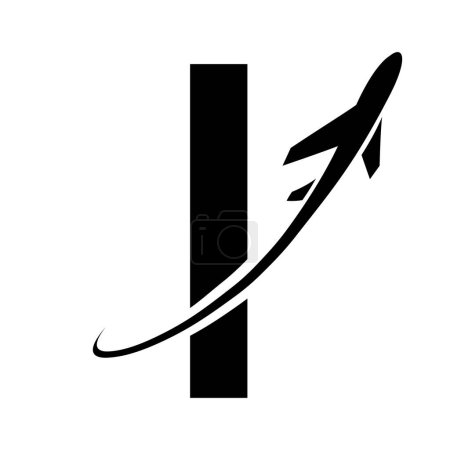 Téléchargez les photos : Lettre majuscule noire I Icône avec un avion sur fond blanc - en image libre de droit