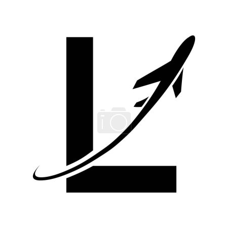Téléchargez les photos : Lettre majuscule noire L Icône avec un avion sur fond blanc - en image libre de droit