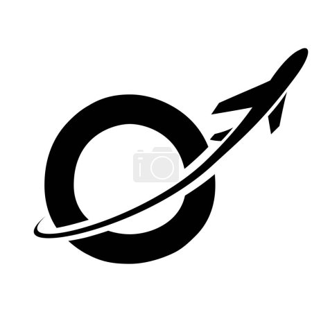 Photo for Black Uppercase Letter O Icon with an Airplane on a White Background - Royalty Free Image