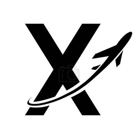 Téléchargez les photos : Lettre X majuscule noire Icône avec un avion sur fond blanc - en image libre de droit