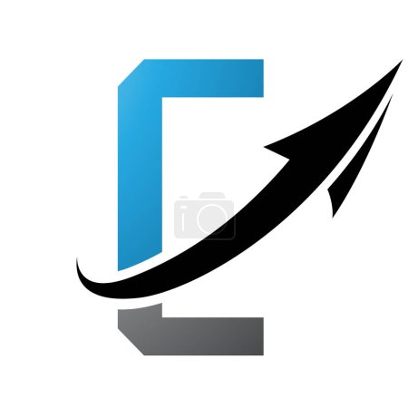 Téléchargez les photos : Icône de lettre C futuriste bleue et noire avec une flèche sur fond blanc - en image libre de droit