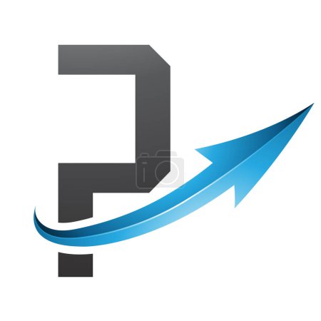 Photo for Blue and Black Futuristic Letter P Icon with a Glossy Arrow on a White Background - Royalty Free Image
