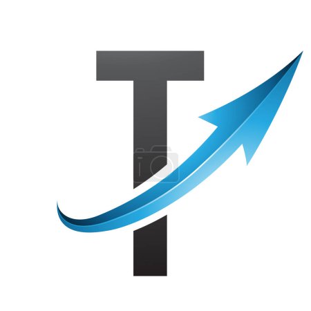 Foto de Icono de la letra T futurista azul y negro con una flecha brillante sobre un fondo blanco - Imagen libre de derechos