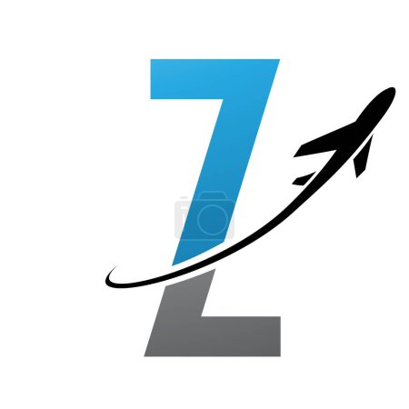 Téléchargez les photos : Icône de lettre Z futuriste bleue et noire avec un avion sur fond blanc - en image libre de droit
