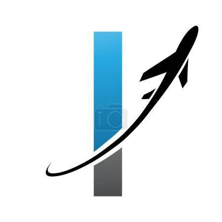Téléchargez les photos : Lettre majuscule bleue et noire I Icône avec un avion sur fond blanc - en image libre de droit