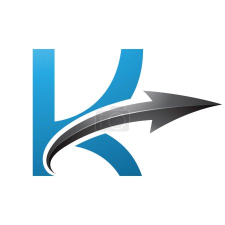 Téléchargez les photos : Lettre majuscule bleue et noire Icône K avec une flèche brillante sur fond blanc - en image libre de droit