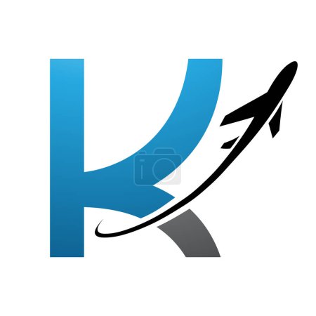 Téléchargez les photos : Lettre majuscule bleue et noire K Icône avec un avion sur fond blanc - en image libre de droit