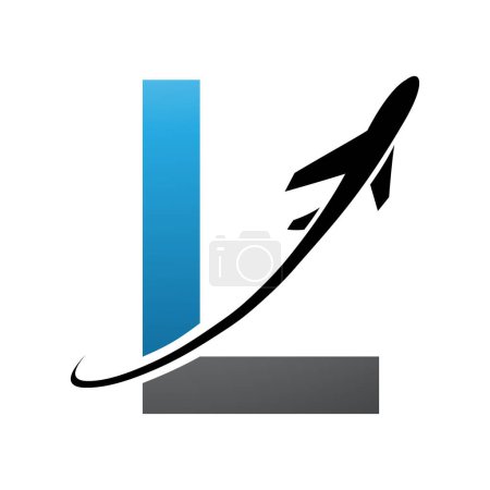 Téléchargez les photos : Lettre majuscule bleue et noire L Icône avec un avion sur fond blanc - en image libre de droit