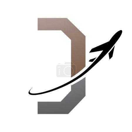 Photo for Brown and Black Futuristic Letter D Icon with an Airplane on a White Background - Royalty Free Image