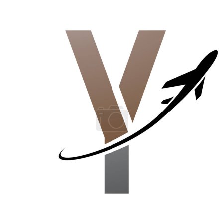 Photo for Brown and Black Futuristic Letter Y Icon with an Airplane on a White Background - Royalty Free Image