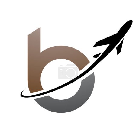 Téléchargez les photos : Icône de lettre B en minuscules brunes et noires avec un avion sur fond blanc - en image libre de droit