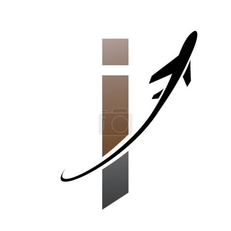 Téléchargez les photos : Icône de lettre I en minuscules brunes et noires avec un avion sur fond blanc - en image libre de droit