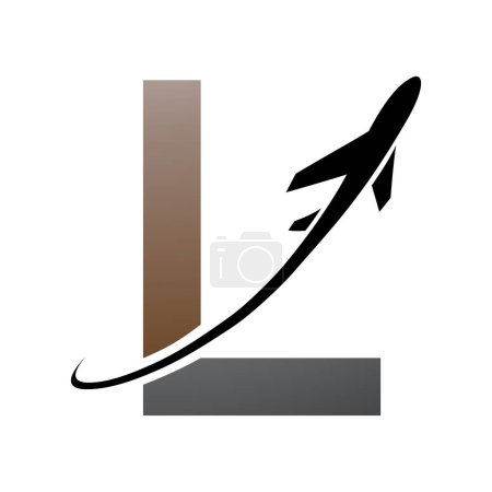 Téléchargez les photos : Lettre majuscule marron et noir L Icône avec un avion sur fond blanc - en image libre de droit