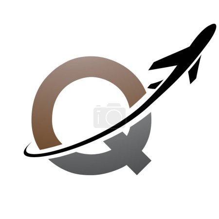 Photo for Brown and Black Uppercase Letter Q Icon with an Airplane on a White Background - Royalty Free Image