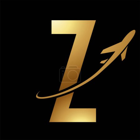 Foto de Brillante oro futurista letra Z icono con un avión sobre un fondo negro - Imagen libre de derechos