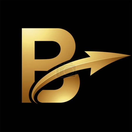 Photo for Gold Uppercase Letter B Icon with a Glossy Arrow on a Black Background - Royalty Free Image