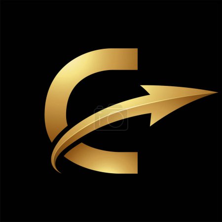 Photo for Gold Uppercase Letter C Icon with a Glossy Arrow on a Black Background - Royalty Free Image
