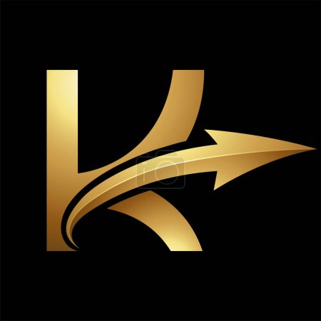 Photo for Gold Uppercase Letter K Icon with a Glossy Arrow on a Black Background - Royalty Free Image