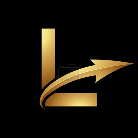 Photo for Gold Uppercase Letter L Icon with a Glossy Arrow on a Black Background - Royalty Free Image