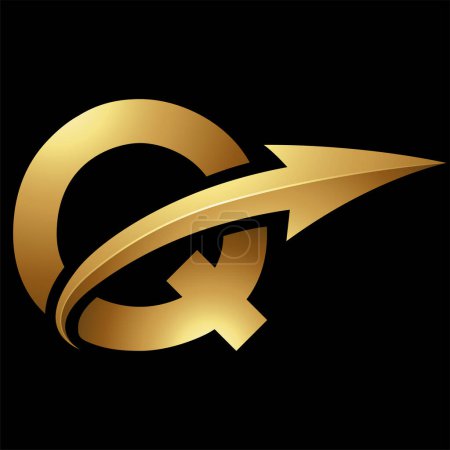Photo for Gold Uppercase Letter Q Icon with a Glossy Arrow on a Black Background - Royalty Free Image