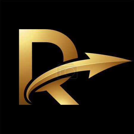 Photo for Gold Uppercase Letter R Icon with a Glossy Arrow on a Black Background - Royalty Free Image