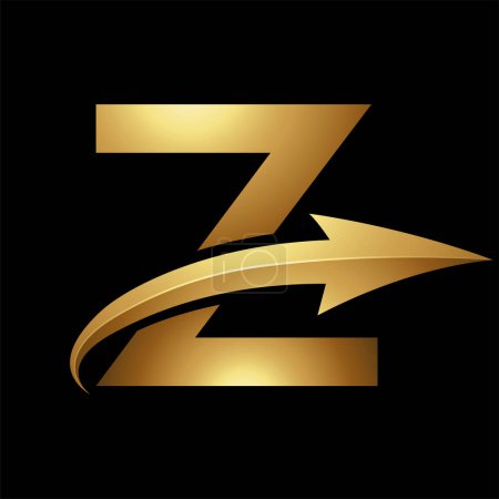 Foto de Oro mayúscula letra Z icono con una flecha brillante sobre un fondo negro - Imagen libre de derechos