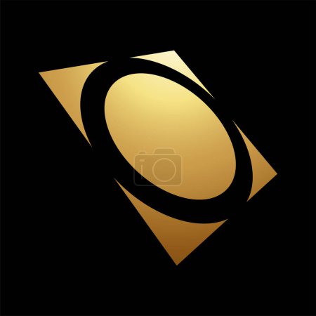 Téléchargez les photos : Cercle abstrait d'or en forme d'icône carrée en perspective sur un fond noir - en image libre de droit