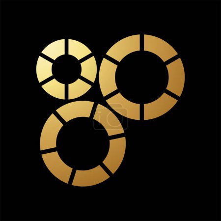 Photo for Gold Abstract Gear Shaped Circles Icon on a Black Background - Royalty Free Image