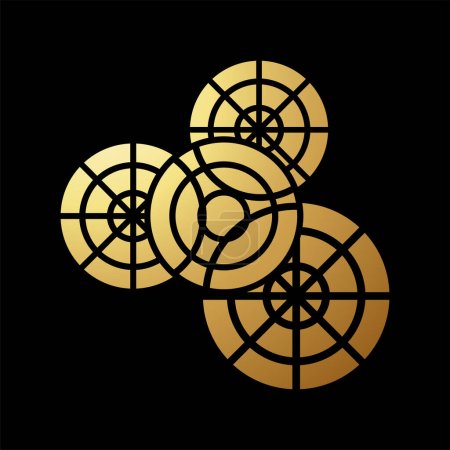 Photo for Gold Abstract Gear Shaped Icon with Overlapping Circles on a Black Background - Royalty Free Image