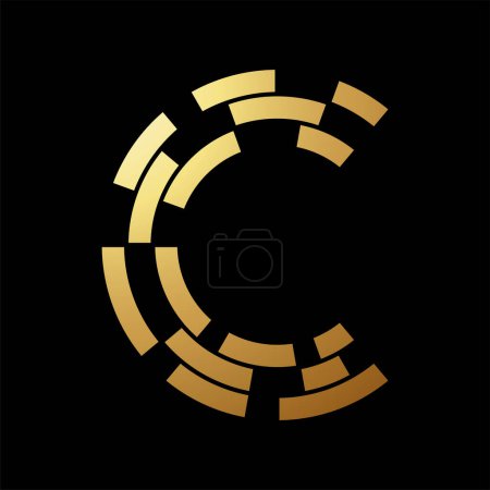 Foto de Oro Abstracto Letra C Icono con rectángulos curvos sobre fondo negro - Imagen libre de derechos