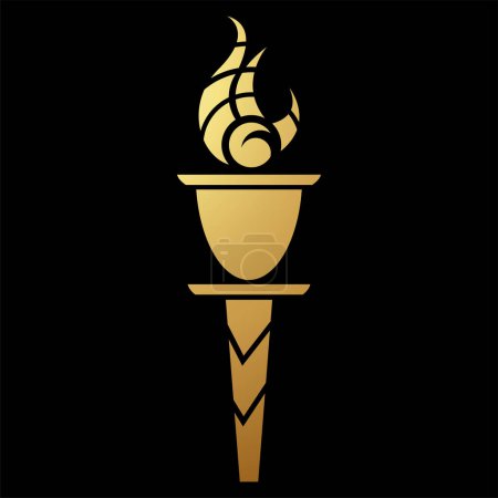 Photo for Gold Abstract Long Torch and Striped Fire Icon on a Black Background - Royalty Free Image