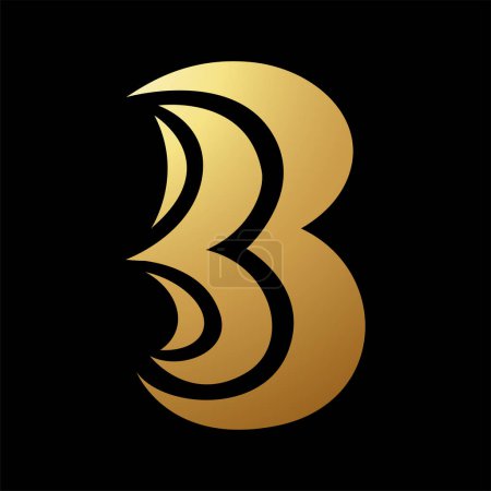 Téléchargez les photos : Gold Abstract Number 3 Icône en forme de lettre B sur fond noir - en image libre de droit