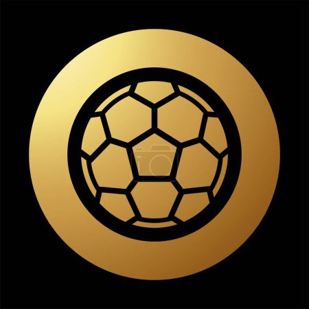Foto de Icono de fútbol redondo abstracto dorado sobre fondo negro - Imagen libre de derechos