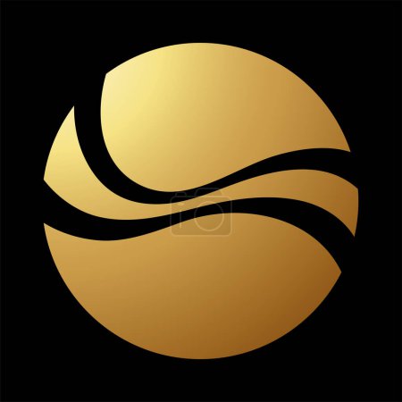Téléchargez les photos : Gold Abstract Icône de mer ondulée ronde sur fond noir - en image libre de droit