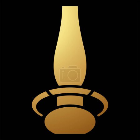 Téléchargez les photos : Gold Abstract Icône de lampe à gaz simplifiée sur fond noir - en image libre de droit