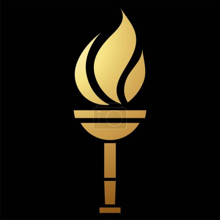 Téléchargez les photos : Icône de torche simplifiée abstraite d'or sur un fond noir - en image libre de droit