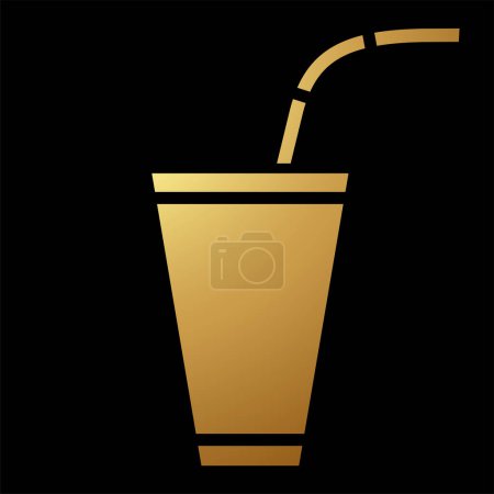 Téléchargez les photos : Gold Abstract Icône de boisson et de paille simpliste sur fond noir - en image libre de droit