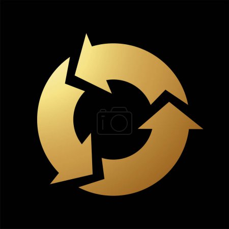 Foto de Icono de reciclaje de círculo simplista abstracto de oro sobre un fondo negro - Imagen libre de derechos