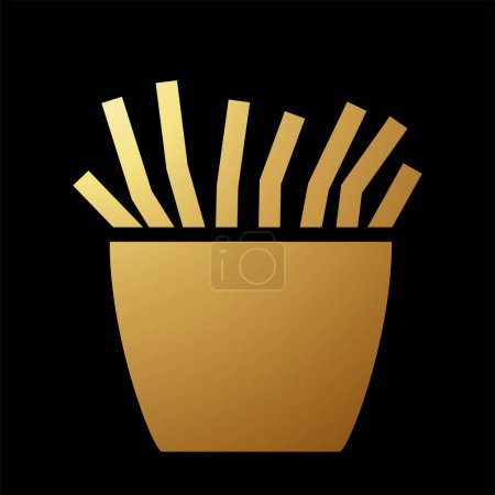 Téléchargez les photos : Gold Abstract Icône de frites simpliste sur fond noir - en image libre de droit