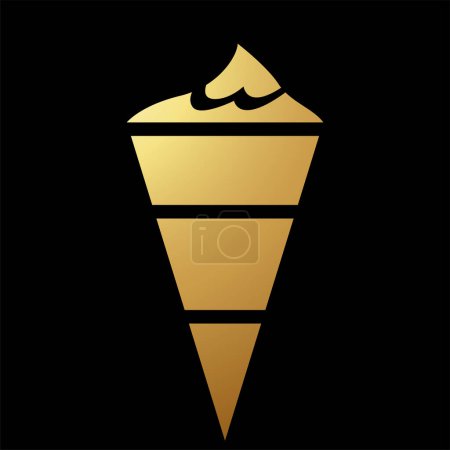 Foto de Icono de cono de helado simplista abstracto de oro sobre un fondo negro - Imagen libre de derechos