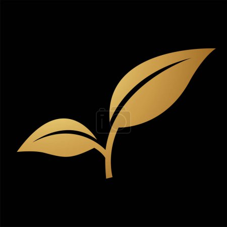 Photo for Gold Abstract Simplistic Leaves Icon on a Black Background - Royalty Free Image