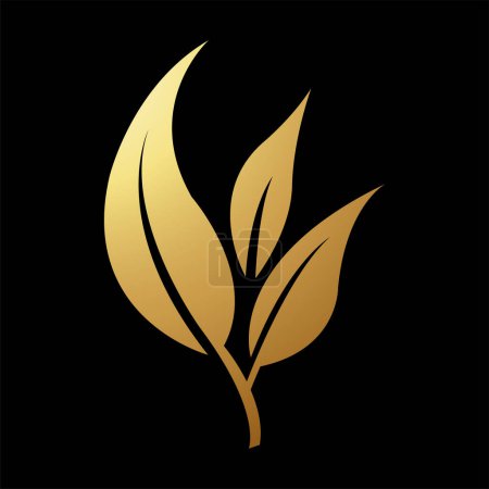 Foto de Icono de rama de hojas simplistas abstractas de oro sobre un fondo negro - Imagen libre de derechos