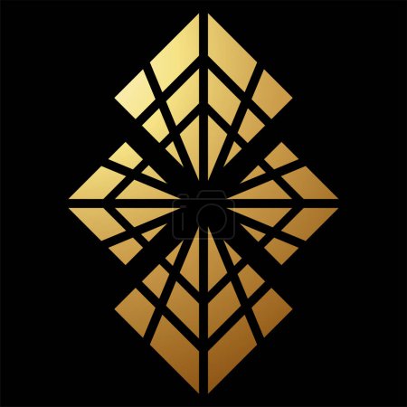 Foto de Icono web de araña cuadrada abstracta de oro sobre un fondo negro - Imagen libre de derechos
