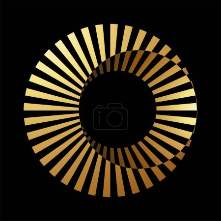 Téléchargez les photos : Icône rayée abstraite d'or avec des cercles se chevauchant sur un fond noir - en image libre de droit