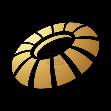 Photo for Gold Abstract Striped Round Icon in Perspective on a Black Background - Royalty Free Image