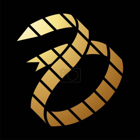 Photo for Gold Abstract Striped Snake-Like Arrow Shaped Icon on a Black Background - Royalty Free Image