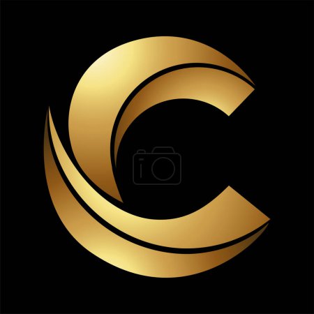 Téléchargez les photos : Gold Abstract Deux Pièces Pointu Pointe Lettre C Icône sur un fond noir - en image libre de droit